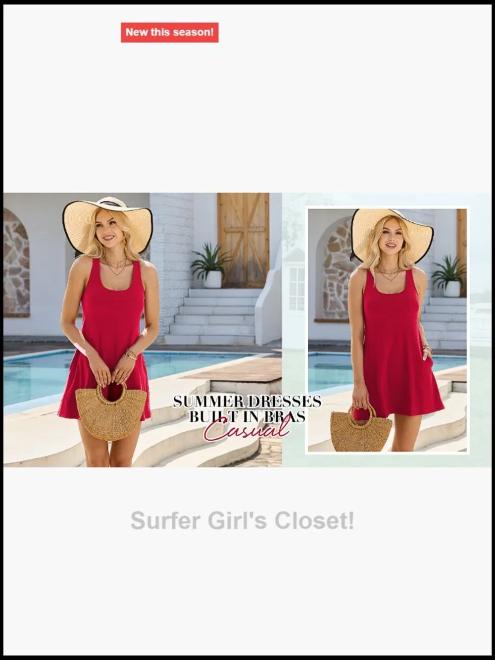 Women's Built-in Bra Tank Dress with Pockets Racerback Sleeveless Summer